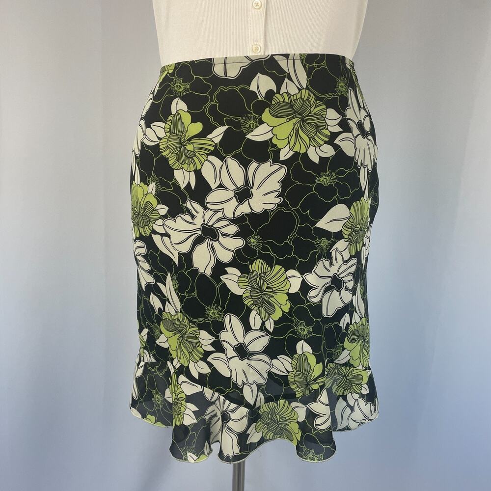 Y2K Skirt Size 14 Black Green Floral Ruffle Hem Whimsigoth Fairy Boho Spring Vtg